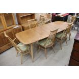 Ercol Light Elm and Beech ' Grand Windsor ' Extending Dining Table with five legs (151cm long (221cm