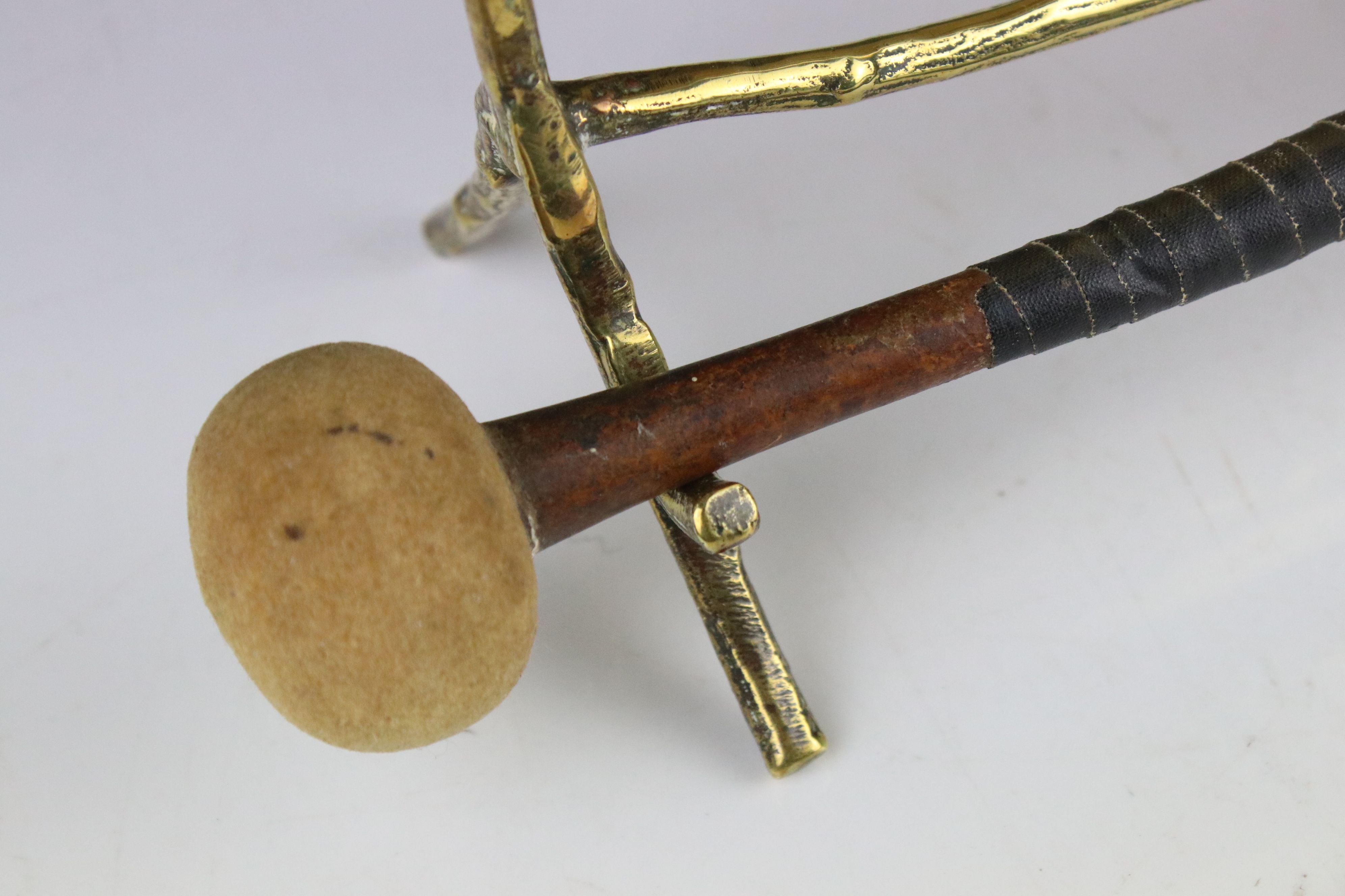 Early 20th century Brass Gong held on a stand of naturalistic form with a wooden handle striker, - Image 2 of 4