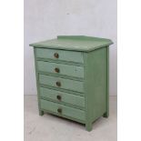Green Painted Chest of Five Drawers, 64cm wide x 75cm high