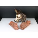 German Shepherd Ceramic Wall Plaque by Jema Holland, 26cm high together with Pair of Chatsworth