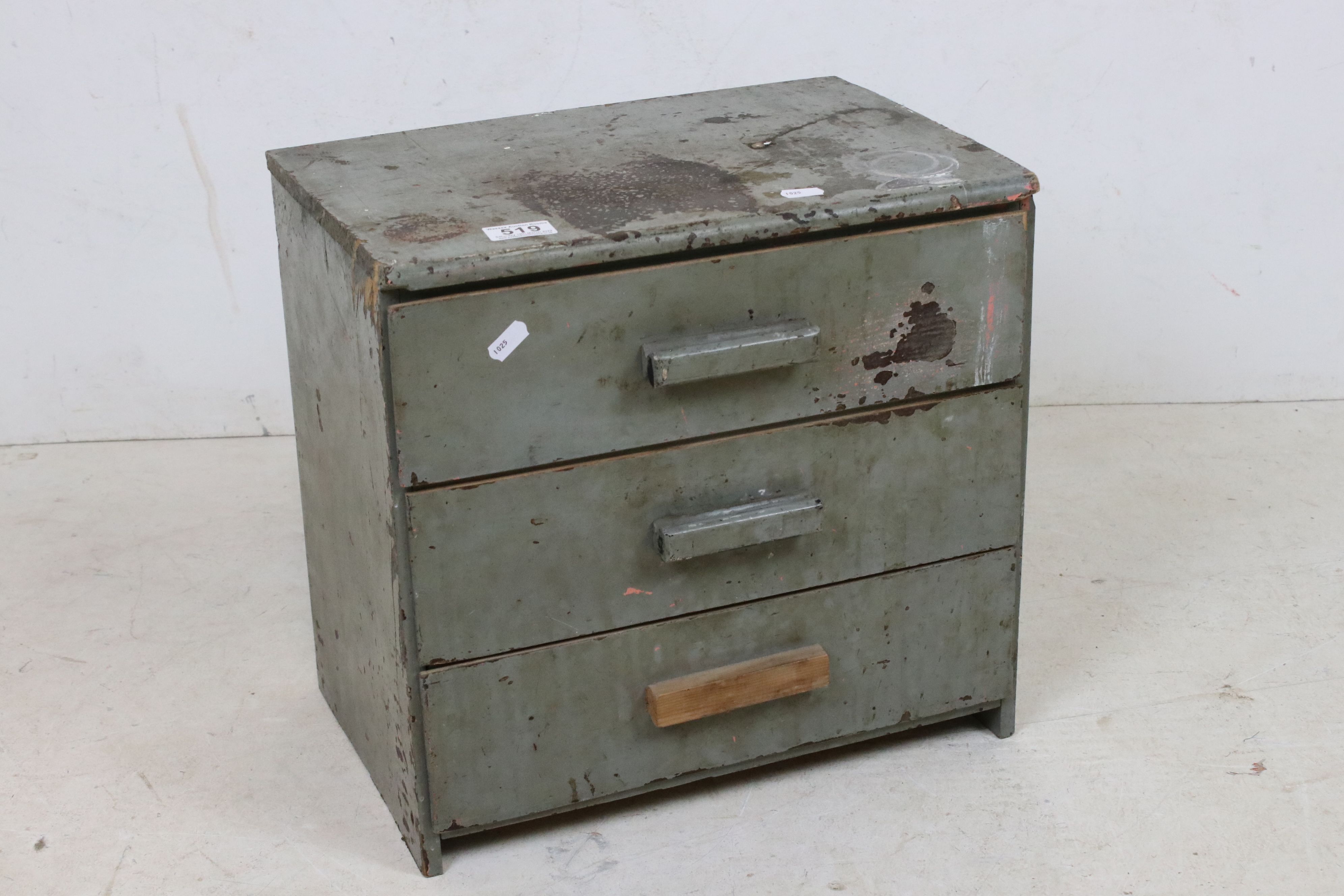 Mid century Painted Table Top Chest of Three Drawers, 40cm wide x 39cm high