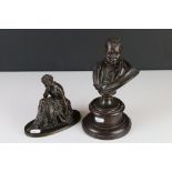 Bronze Figure of a Seated Roman Woman 15cm high together with Bronze Bust impressed to back 3779