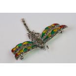 Silver and plique-a-jour dragonfly brooch / pendant