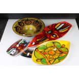Five items of Poole Pottery including Aegean Bowl 24cm diameter, Delphis Spear Dish 42cm long and