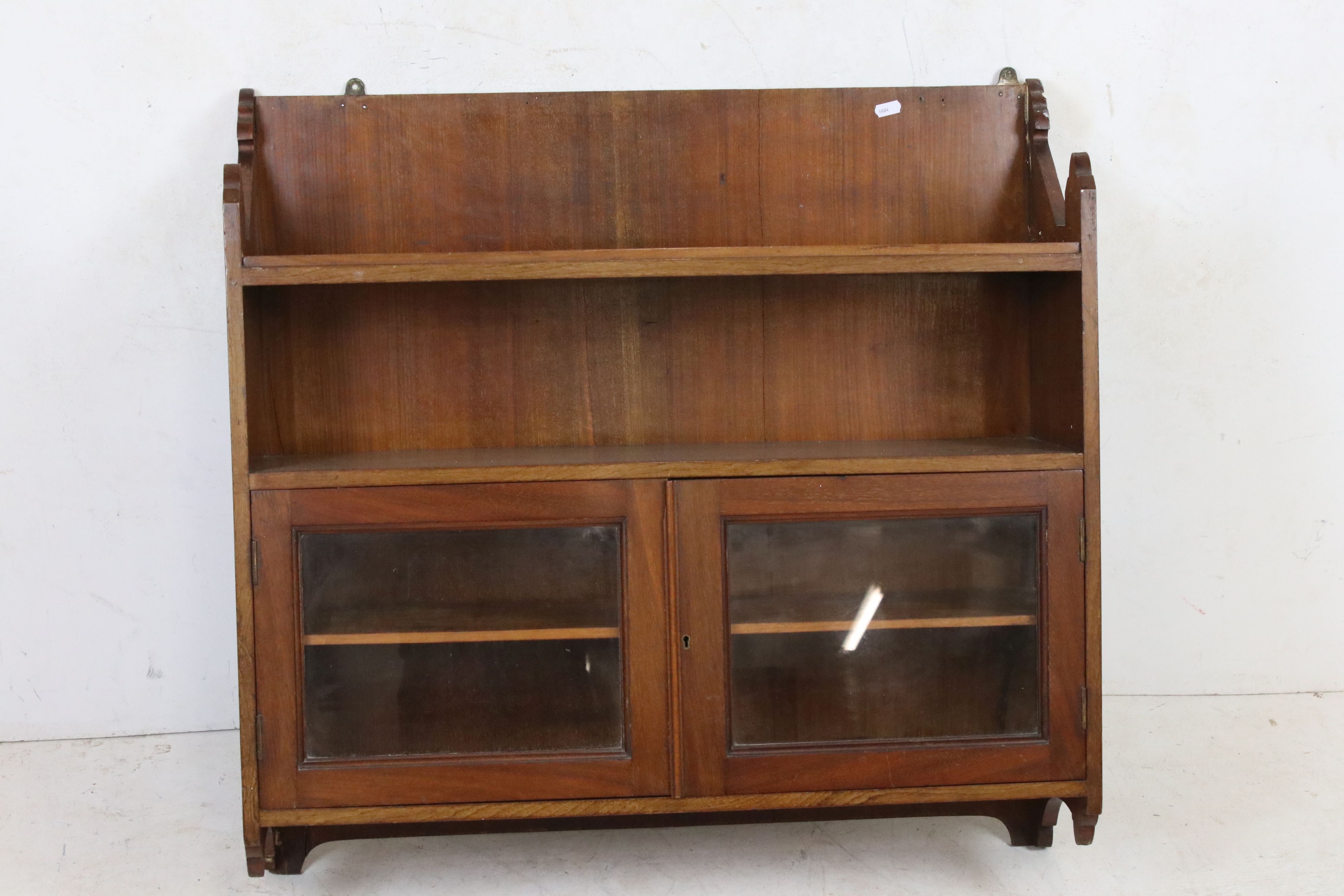 Late 19th / Early 20th century Gothic Mahogany Hanging Cabinet with two shelves over two glazed