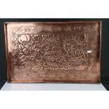 Keswick School of Industrial Art, Large Copper Relief Tray with leaf and fruit decoration, stamped