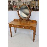 Victorian Satin Walnut Side Table with two drawers raised on turned legs, 122cm long x 83cm high