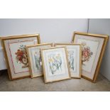 Set of Three Botanical Flower Prints, images 25cm x 35cm together with Pair of Mid century
