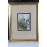 19th century watercolour, country girls seated by a woodland stream, signed with monogram ' BF '
