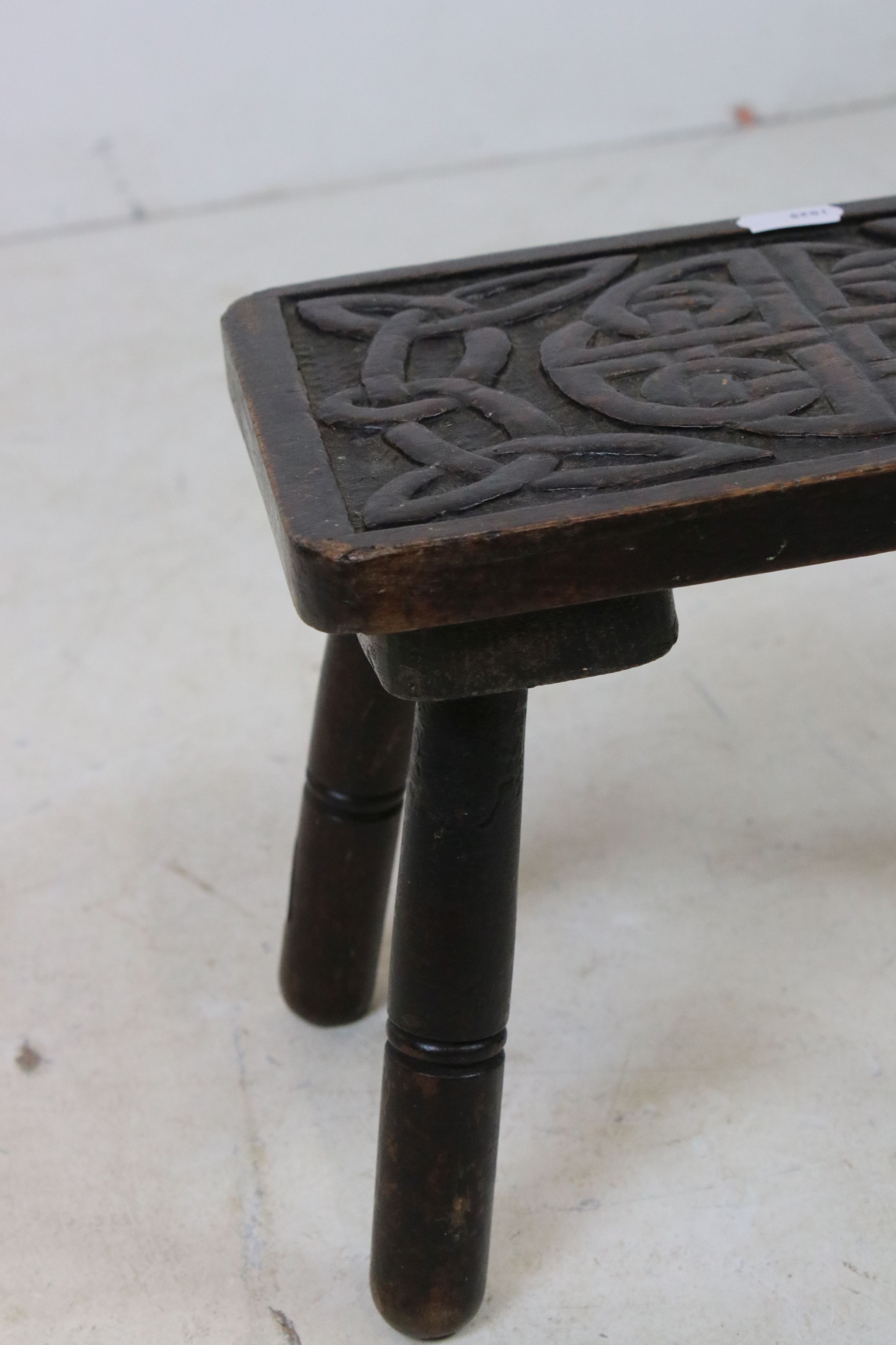 Late 19th / Early 20th century Small Wooden Stool with Celtic Knot carved decoration to top, 28cm - Image 3 of 3