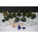 A collection of animal figures to include glass, soapstone, moonstone, lapis lazuli, etc