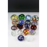 Eighteen Glass Paperweights including Royal Brierley iridescent, Selkirk, Murano, Isle of Wight,