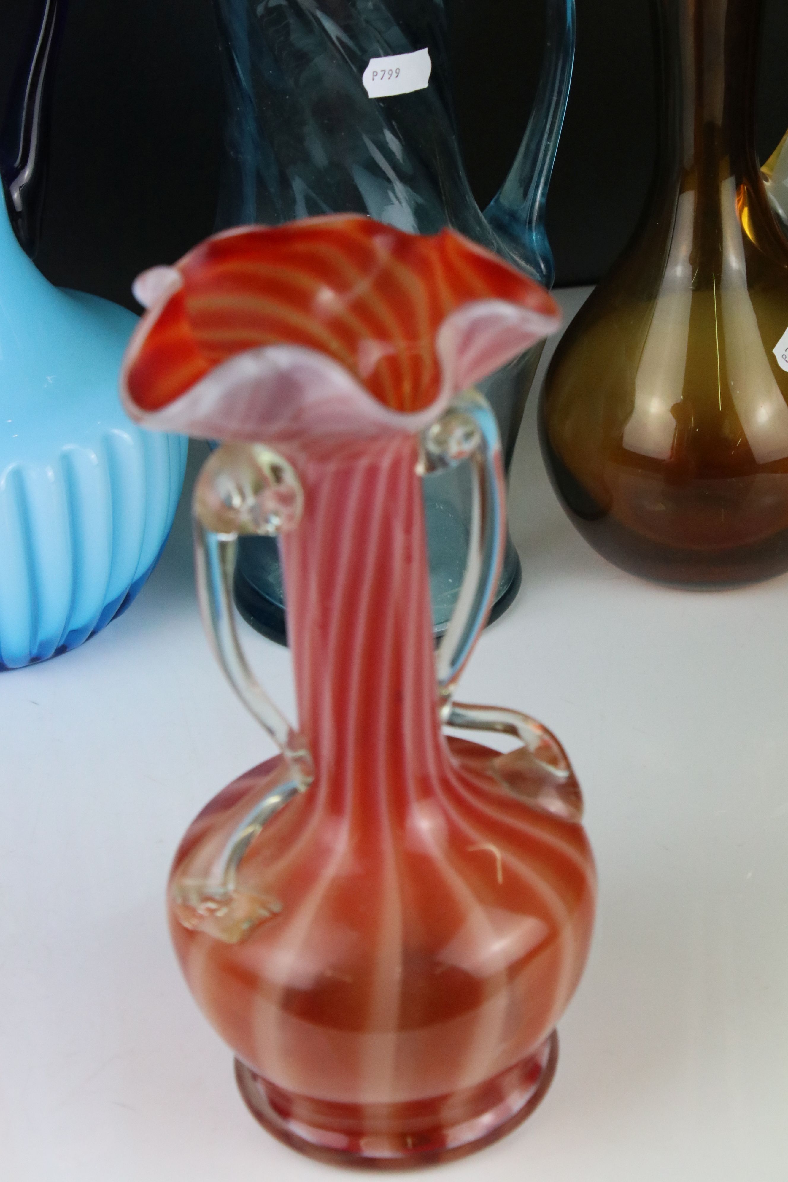 Thirteen items of Coloured Glass including Whitefriars Ruby Red Jug, Mdina Squat Vase, Bristol - Image 7 of 10