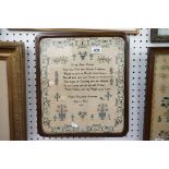 Mid 19th century Needlework Sampler by Sophia Elizabeth Andrews, aged 8 years and dated 1844 with