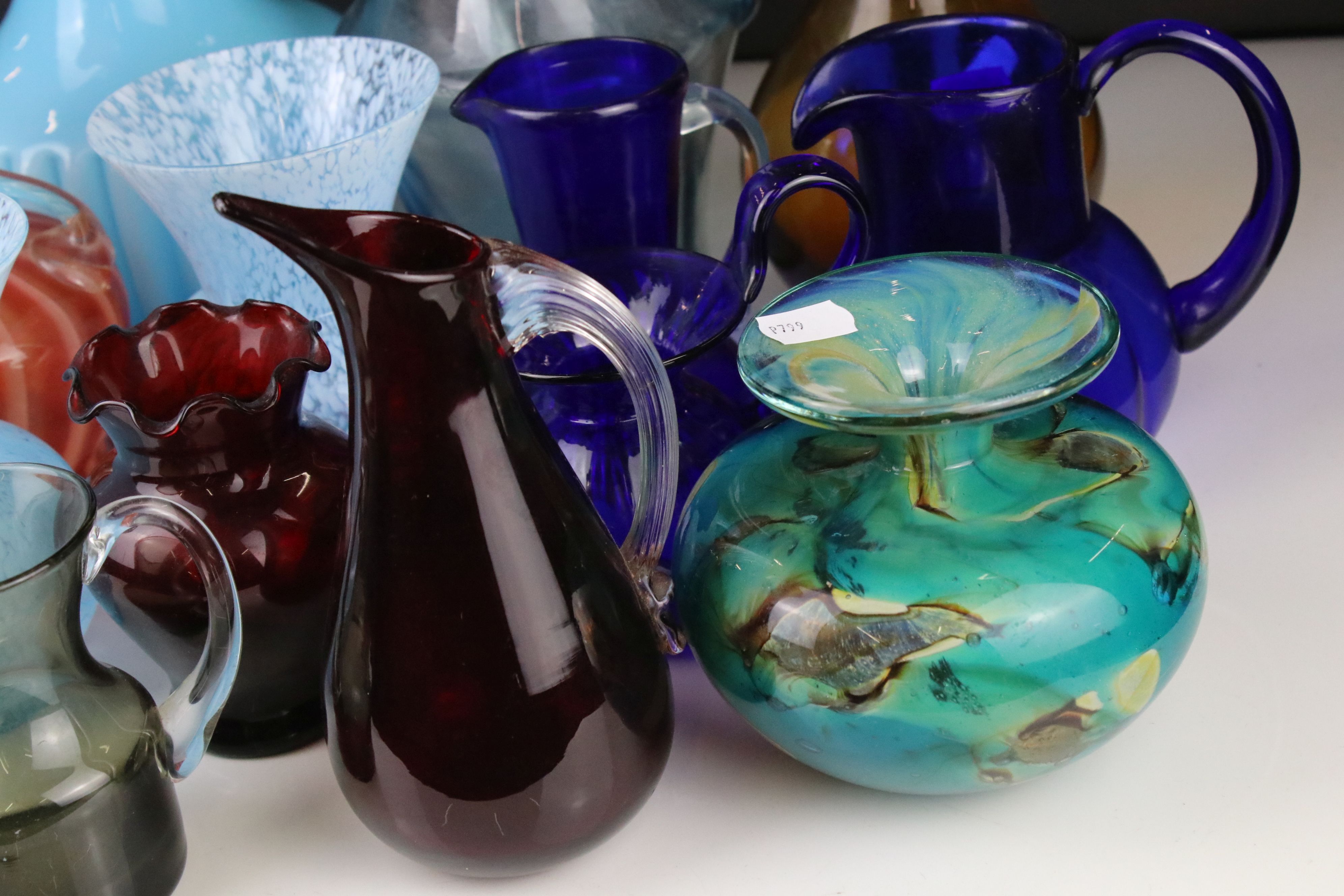 Thirteen items of Coloured Glass including Whitefriars Ruby Red Jug, Mdina Squat Vase, Bristol - Image 3 of 10