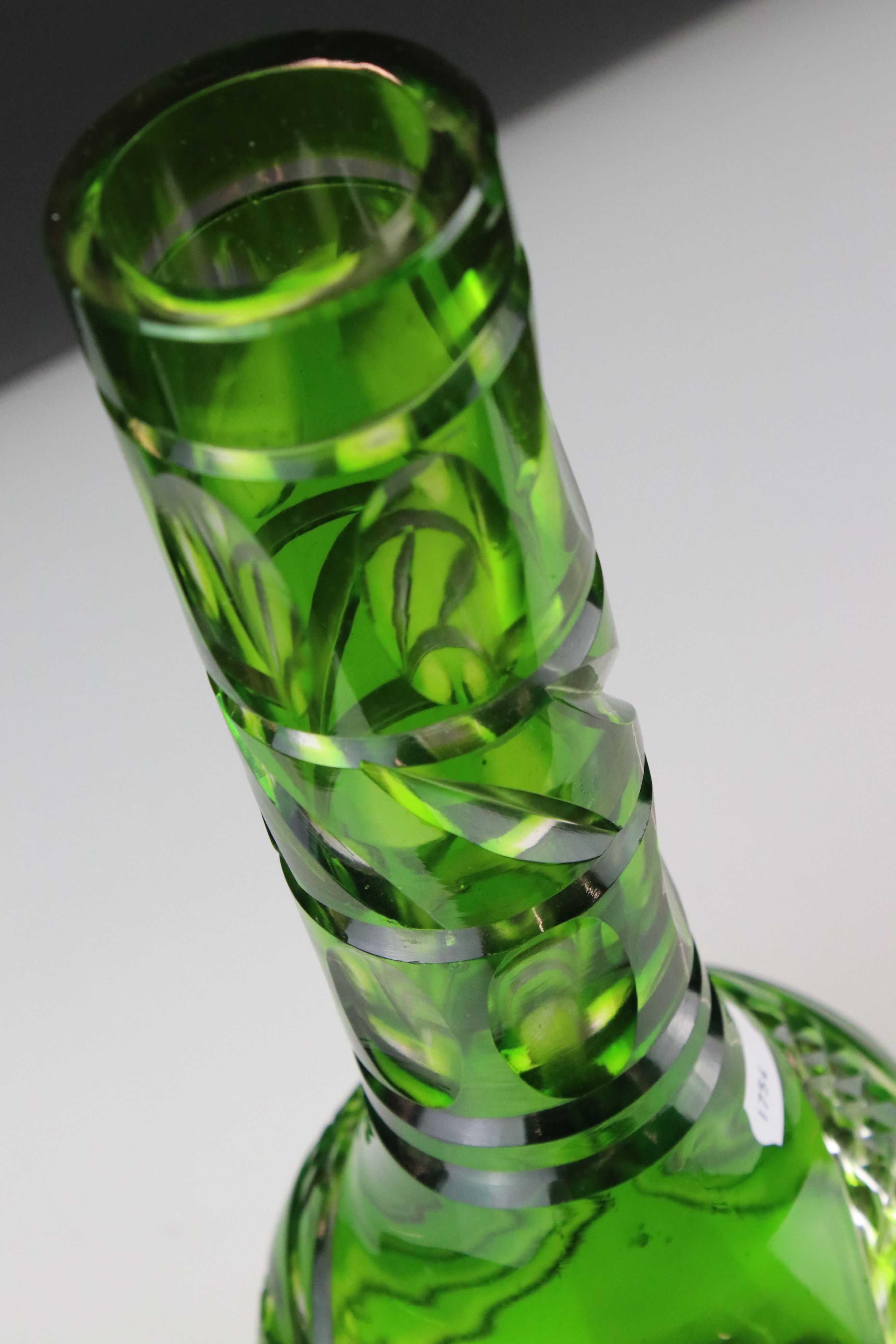 Bohemian Green Overlaid Cut Glass Carafe 35cm high together with a matching Stand / Dish (dish - Image 7 of 9