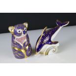 Two Royal Crown Derby Paperweights including Koala Bear 11.5cm high and Dolphin