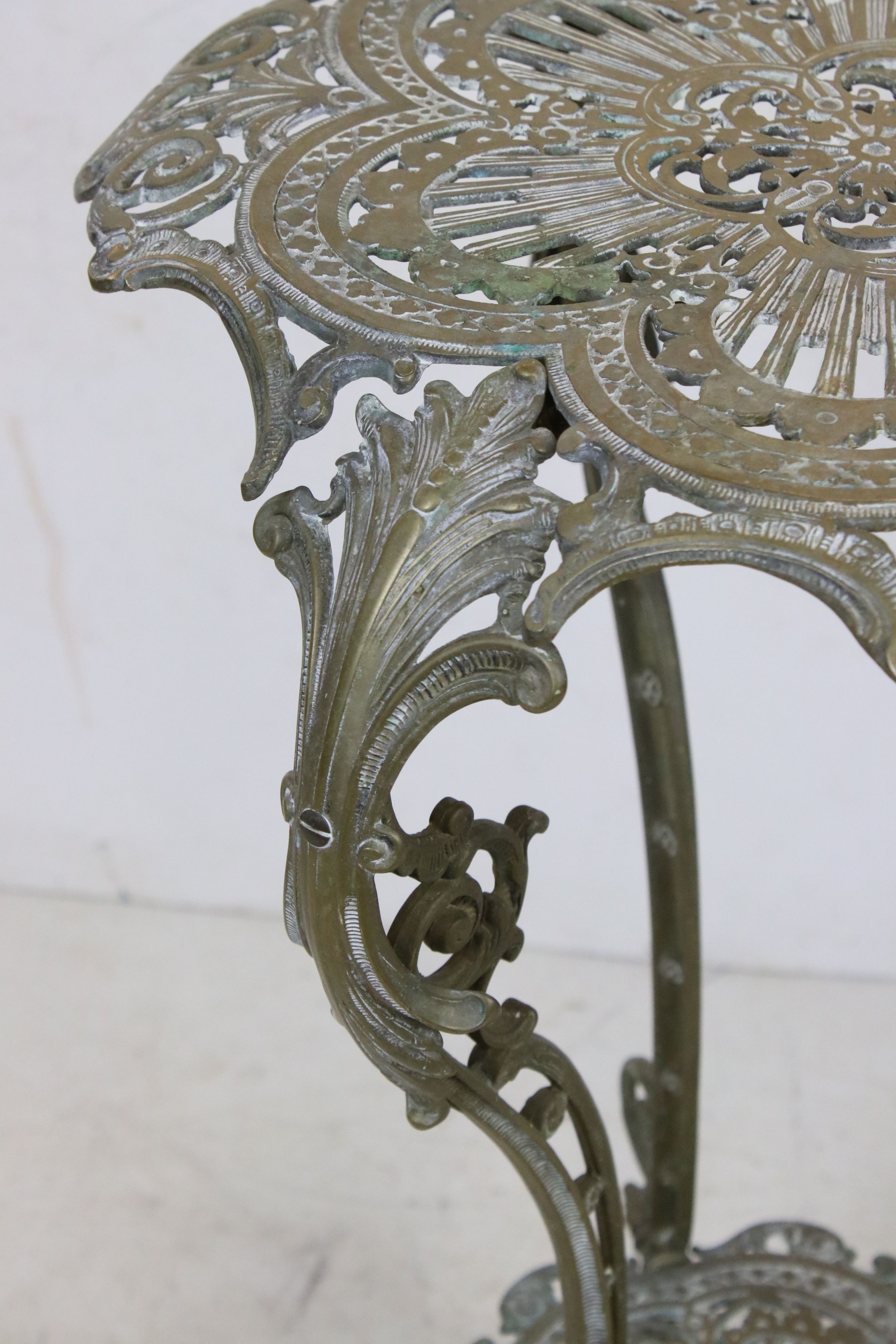 Ornate Brass Two Tier Jardinière / Plant Stand raised on three scrolling legs, 41cm wide x 76cm high - Image 3 of 6