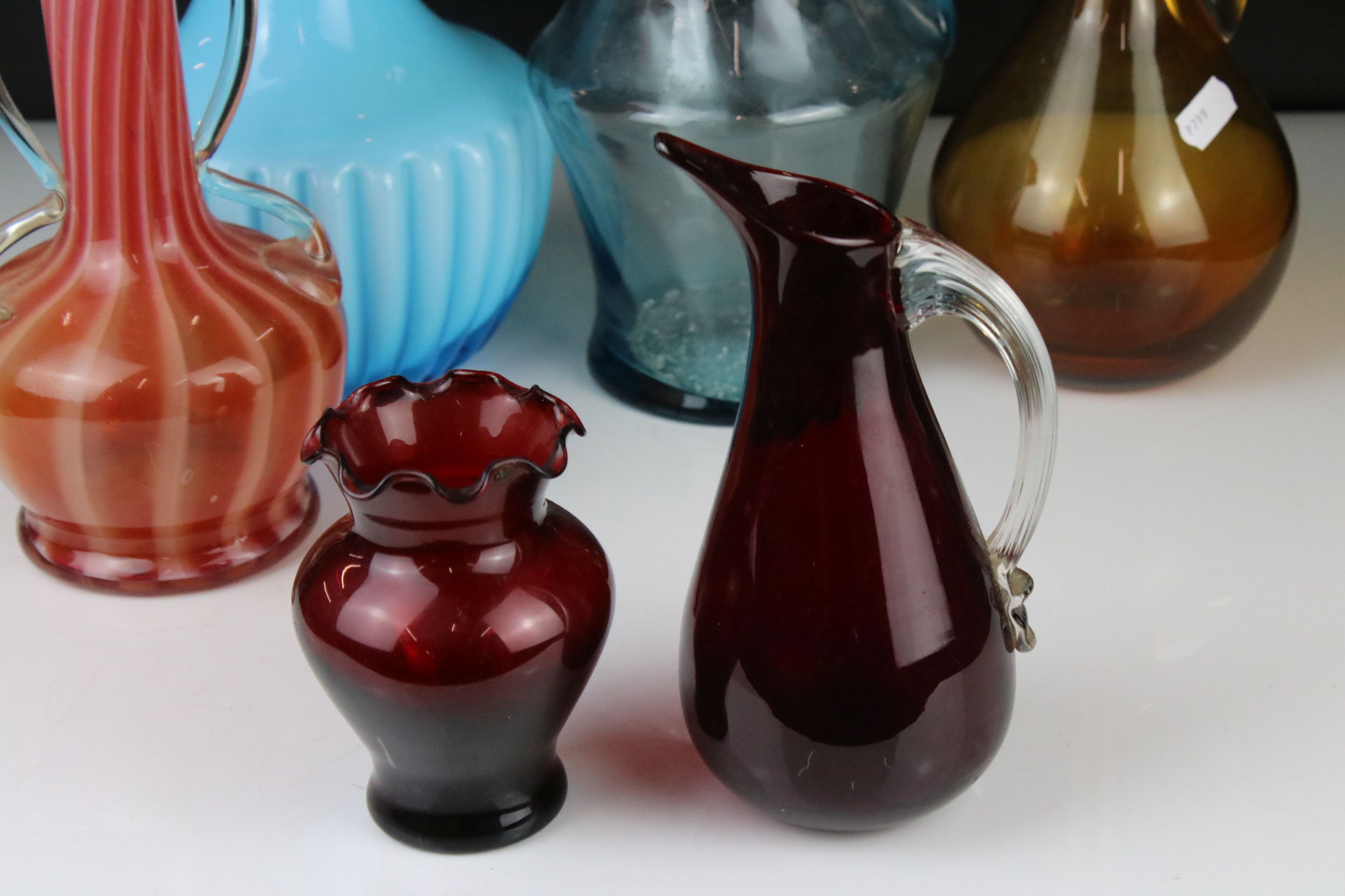 Thirteen items of Coloured Glass including Whitefriars Ruby Red Jug, Mdina Squat Vase, Bristol - Image 6 of 10