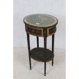 French Oval Side Table with gilt metal mounts, the top painted with a classical scene of a couple