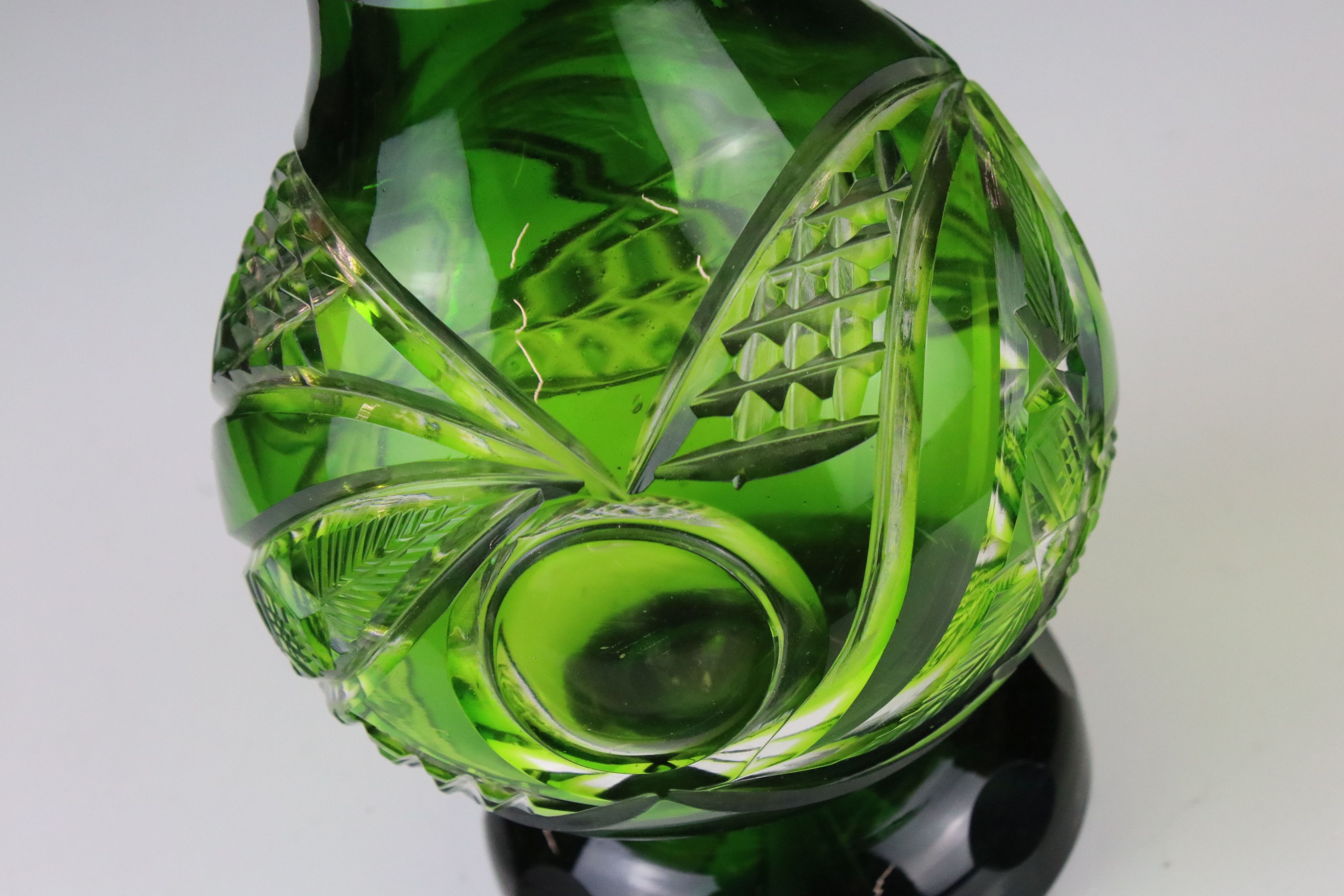 Bohemian Green Overlaid Cut Glass Carafe 35cm high together with a matching Stand / Dish (dish - Image 6 of 9