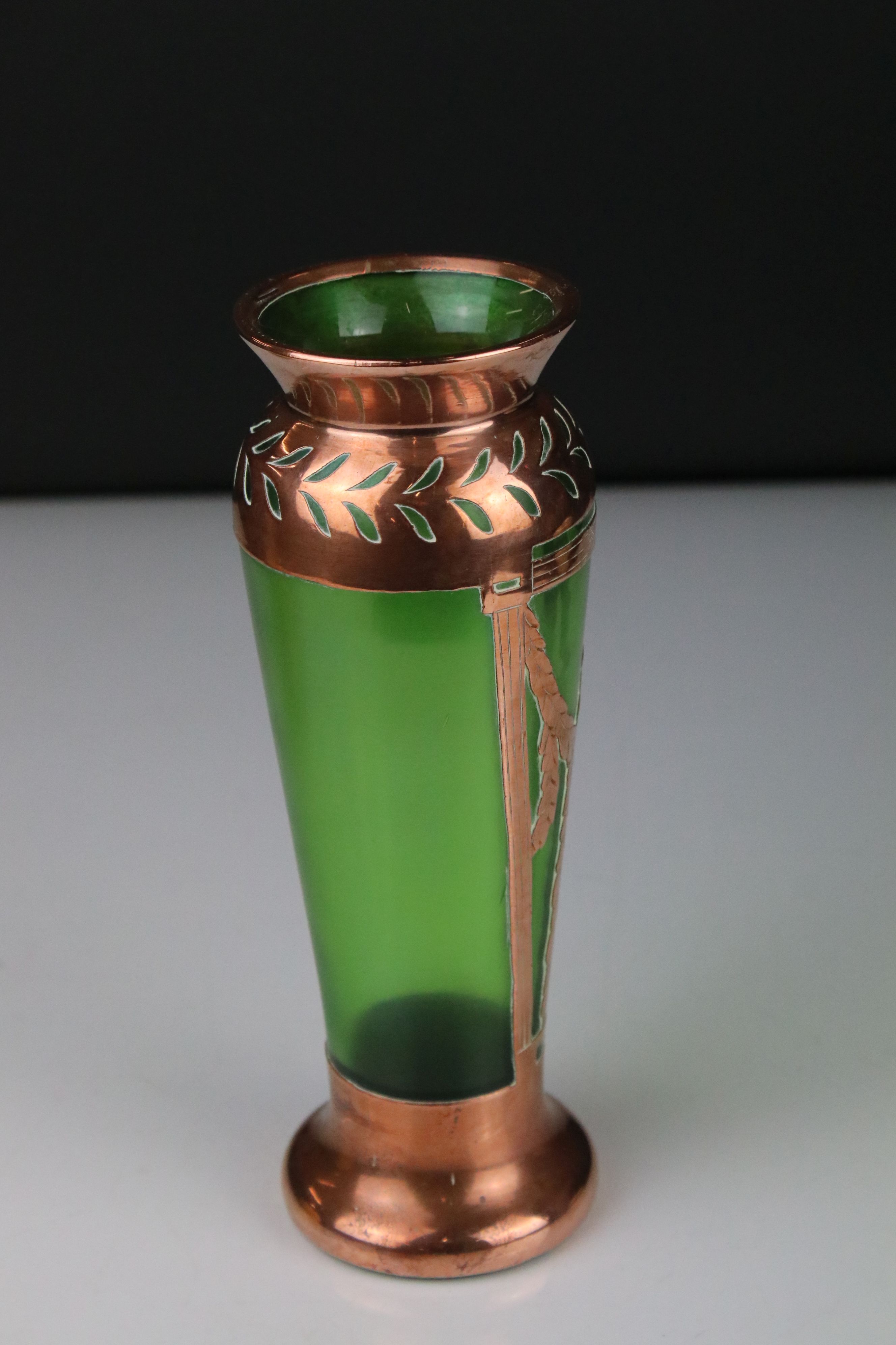 Late 19th / Early 20th century Austrian style Secessionist Green Glass Vase with Copper overlay, - Image 4 of 4