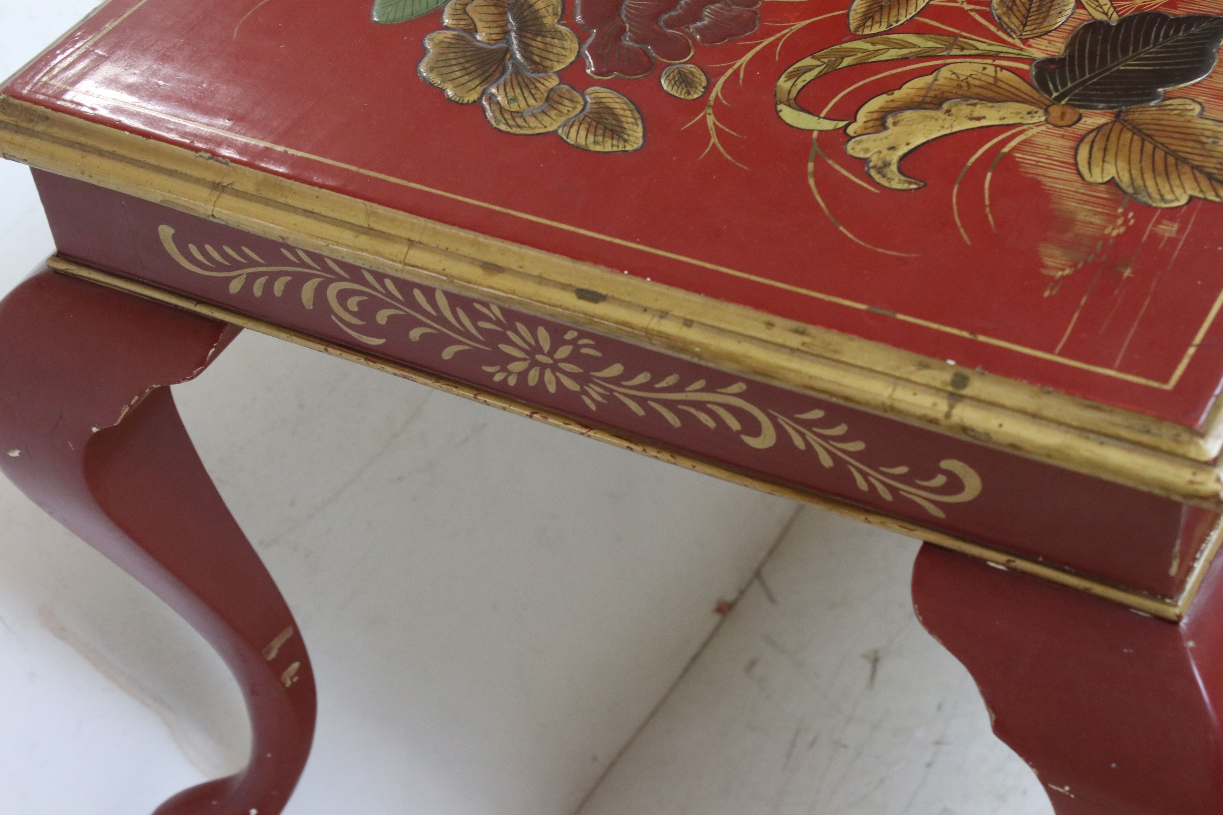 Early 20th century Red Lacquered Chinoiserie Coffee Table raised on cabriole legs, 88cm long x - Image 4 of 4
