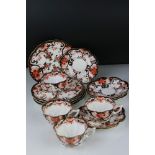 Collection of Wileman & Co Foley Imari pattern Teaware comprising four tea cups, six saucers and