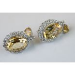 Pair of large silver, CZ & citrine drop earrings