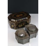 Late 19th / Early 20th century Chinese Black Lacquered Tea Caddy with gilt chinoiserie decoration,
