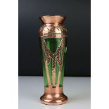 Late 19th / Early 20th century Austrian style Secessionist Green Glass Vase with Copper overlay,
