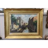 G Venier, Oil Painting on Canvas of Venice Canal Scene, 54cm x 36cm, gilt framed