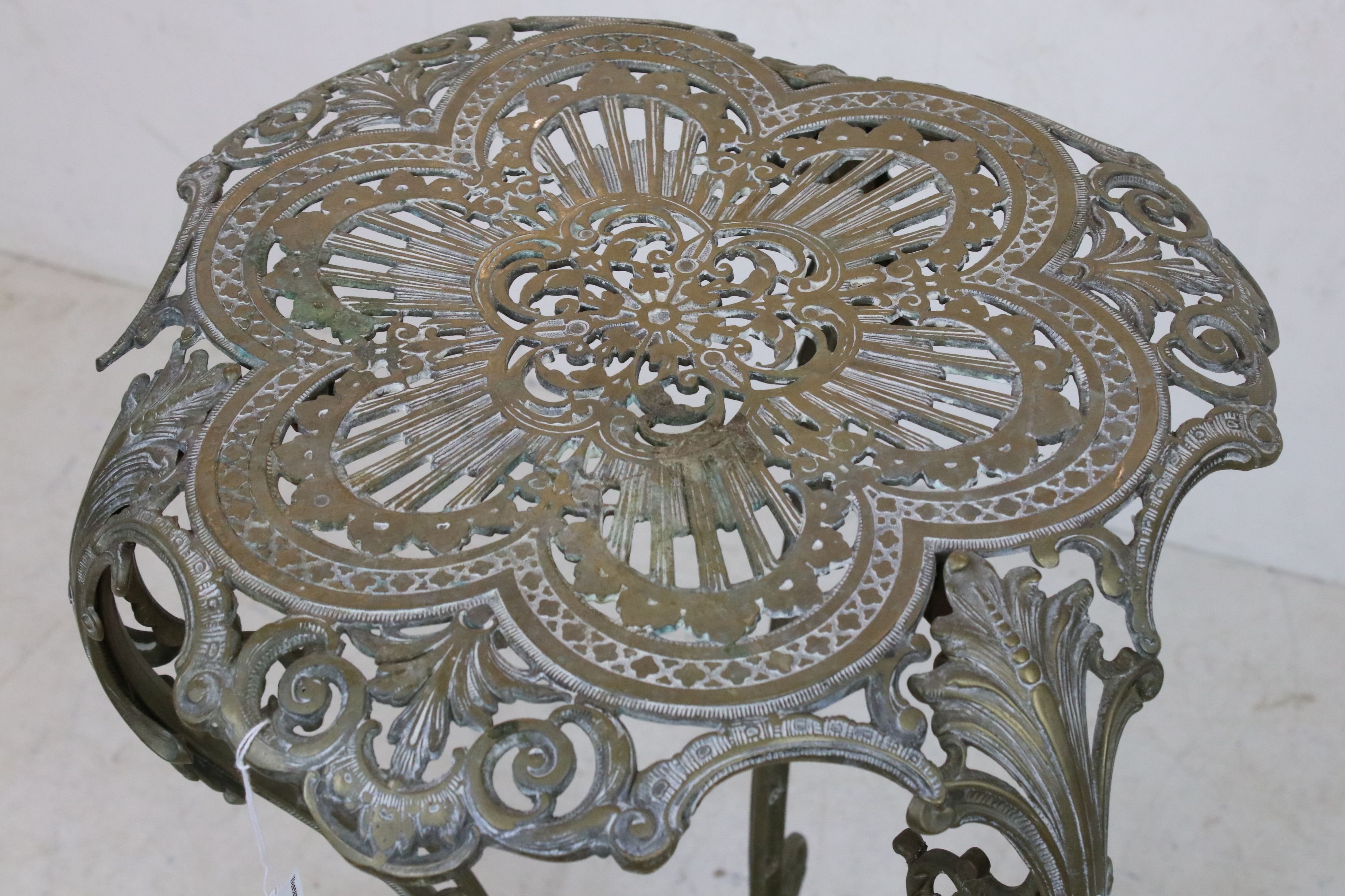 Ornate Brass Two Tier Jardinière / Plant Stand raised on three scrolling legs, 41cm wide x 76cm high - Image 6 of 6