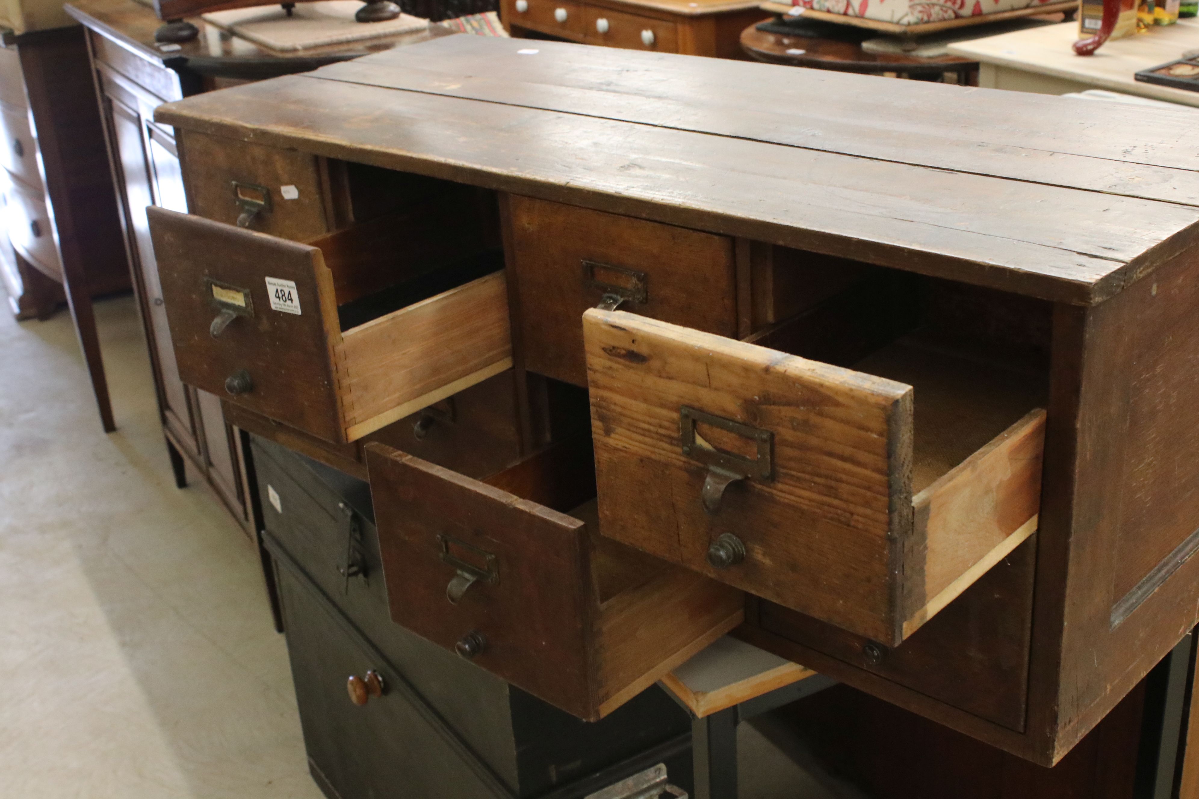 Early 20th century Pine Office Multi-Drawer / Bank of Eight Filing Drawers, 100cm long x 42cm deep x - Image 2 of 5