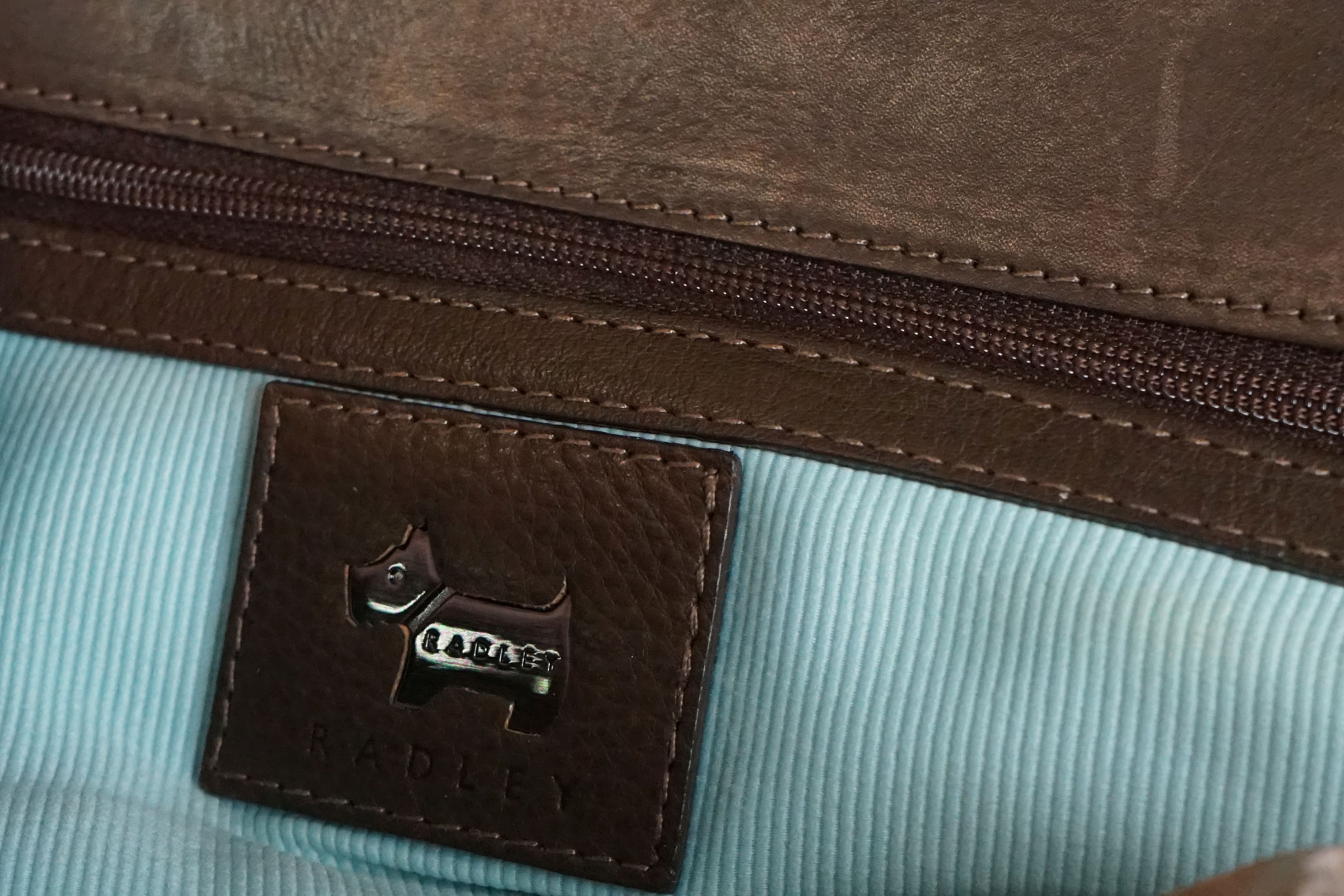 A brown Radley handbag with colourful detailing, brown Radley dog and pink dust bag. - Image 7 of 7