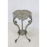 Ornate Brass Two Tier Jardinière / Plant Stand raised on three scrolling legs, 41cm wide x 76cm high