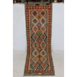 Wool Hand Knotted Chobi Kilim Runner Rug, 198cm x 63cm