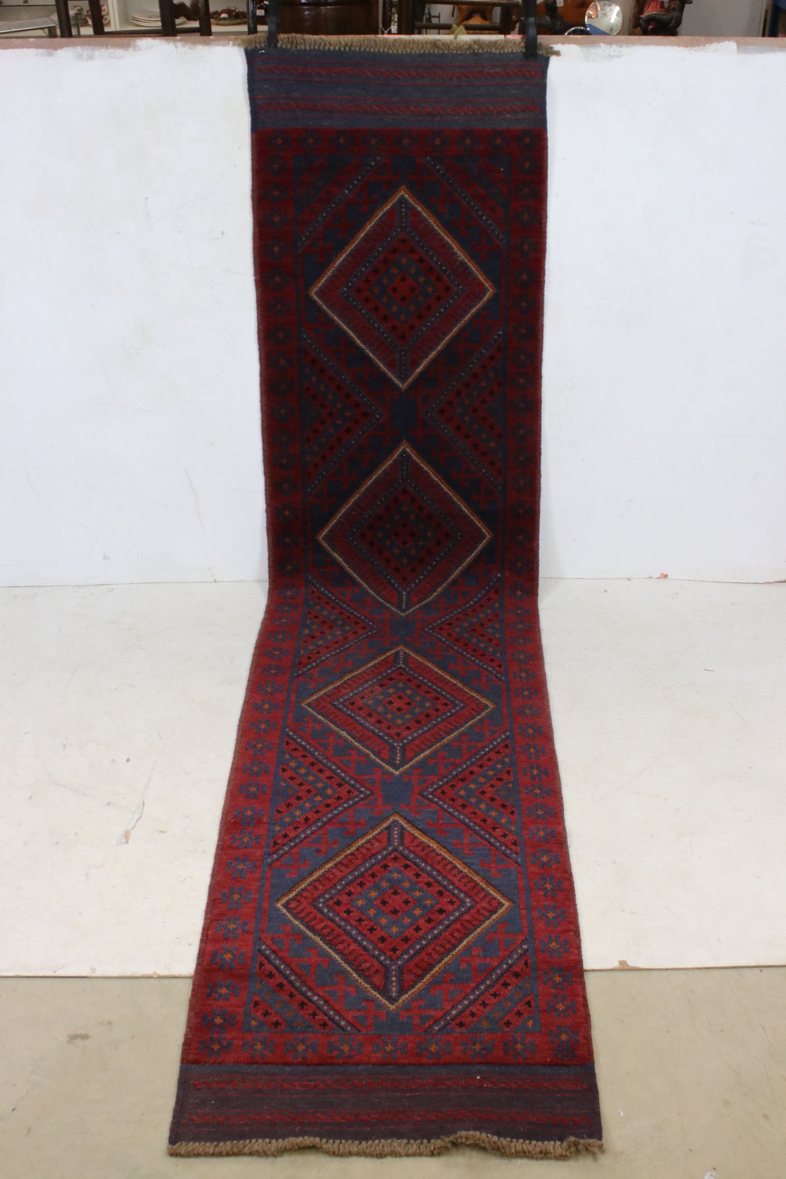 Wool Hand Knotted Meshwani Runner Rug, 261cm x 62cm