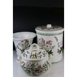 Three items of Portmeirion ' Botanic Garden ' including large bread bin 34cm high, large fluted Vase