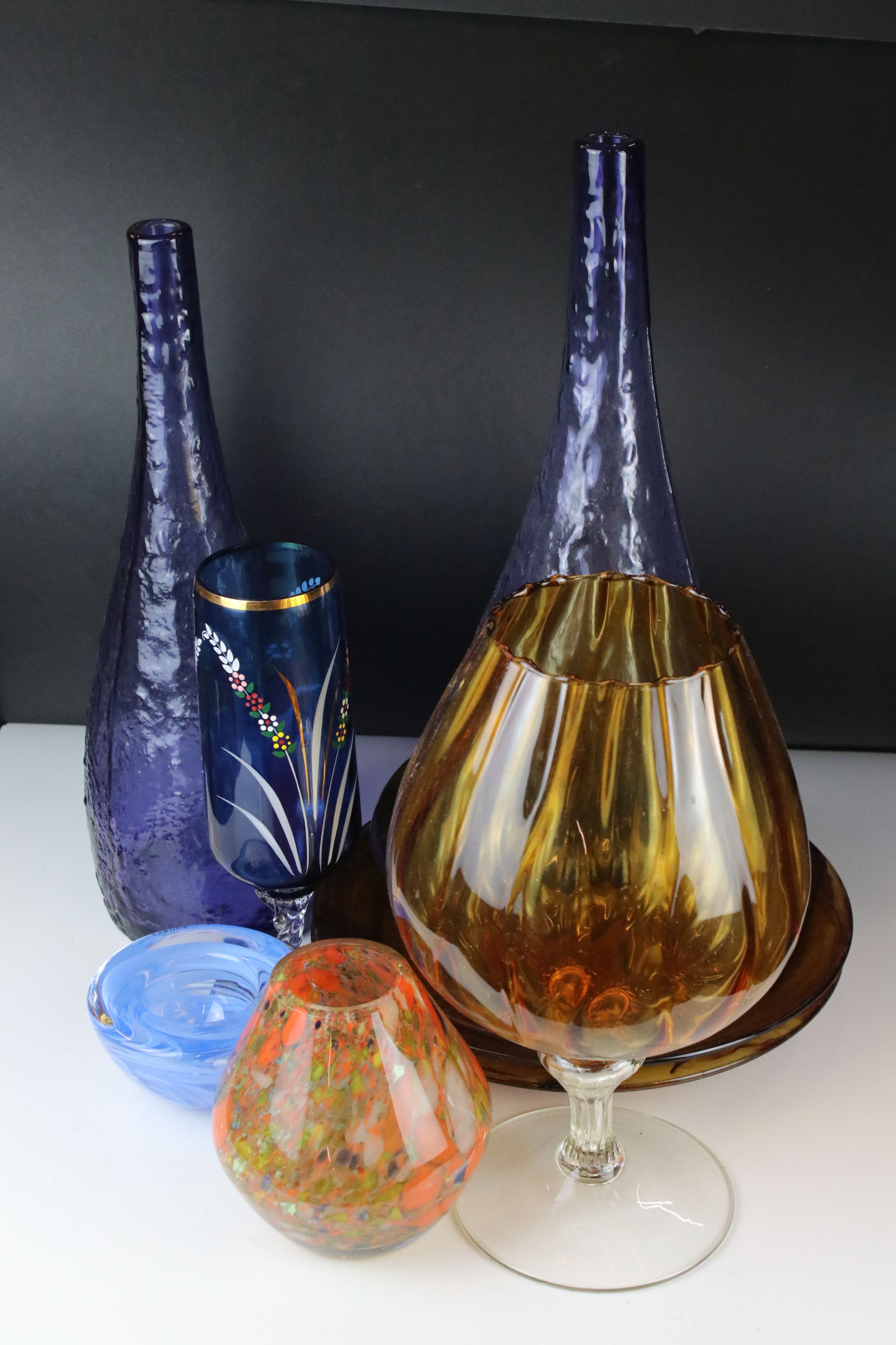 Three Pieces of Davidson Cloud Glass together with Six items of Studio Glass including 2 Bottle