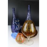 Three Pieces of Davidson Cloud Glass together with Six items of Studio Glass including 2 Bottle