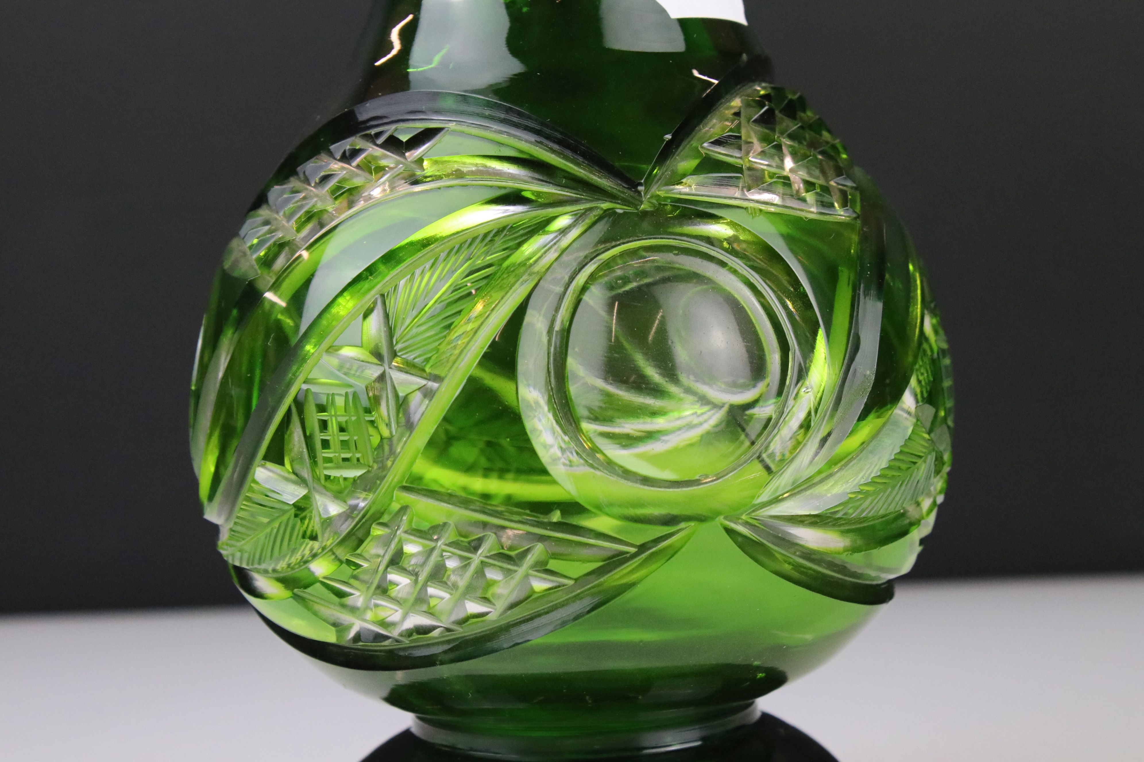 Bohemian Green Overlaid Cut Glass Carafe 35cm high together with a matching Stand / Dish (dish - Image 9 of 9