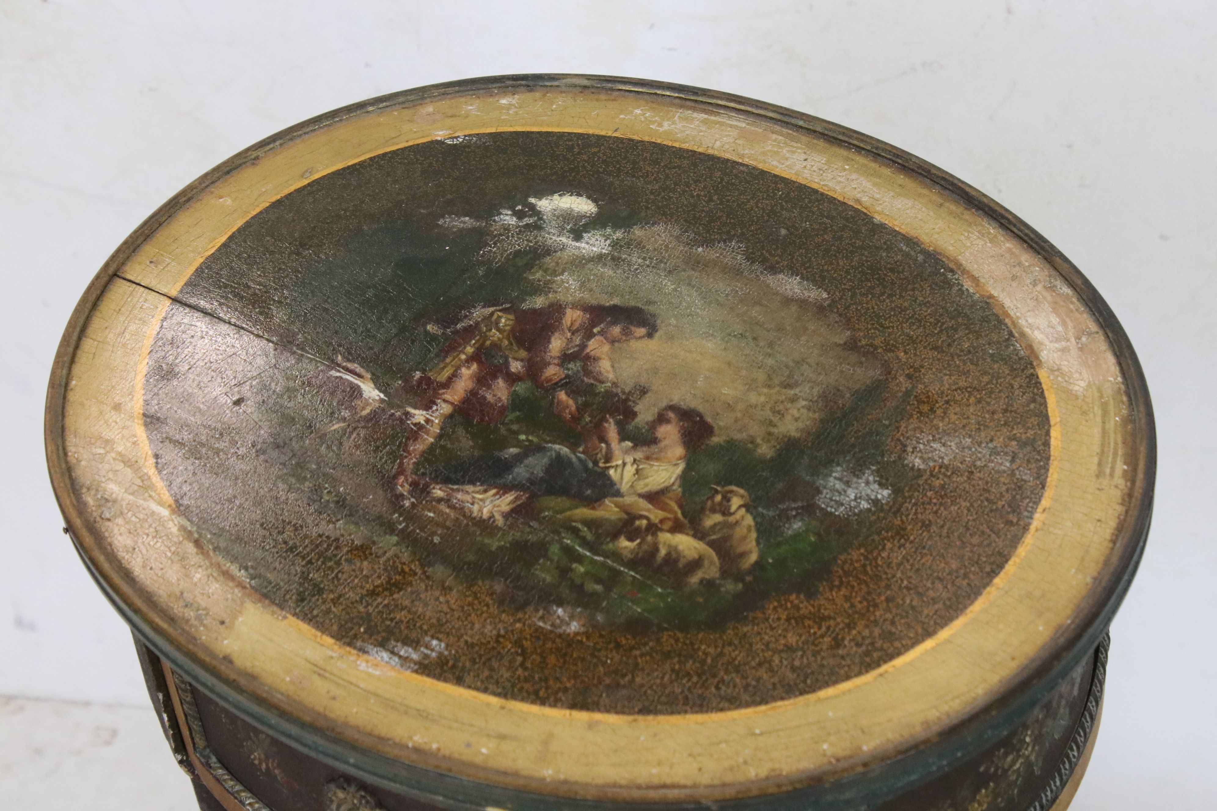 French Oval Side Table with gilt metal mounts, the top painted with a classical scene of a couple - Image 2 of 7