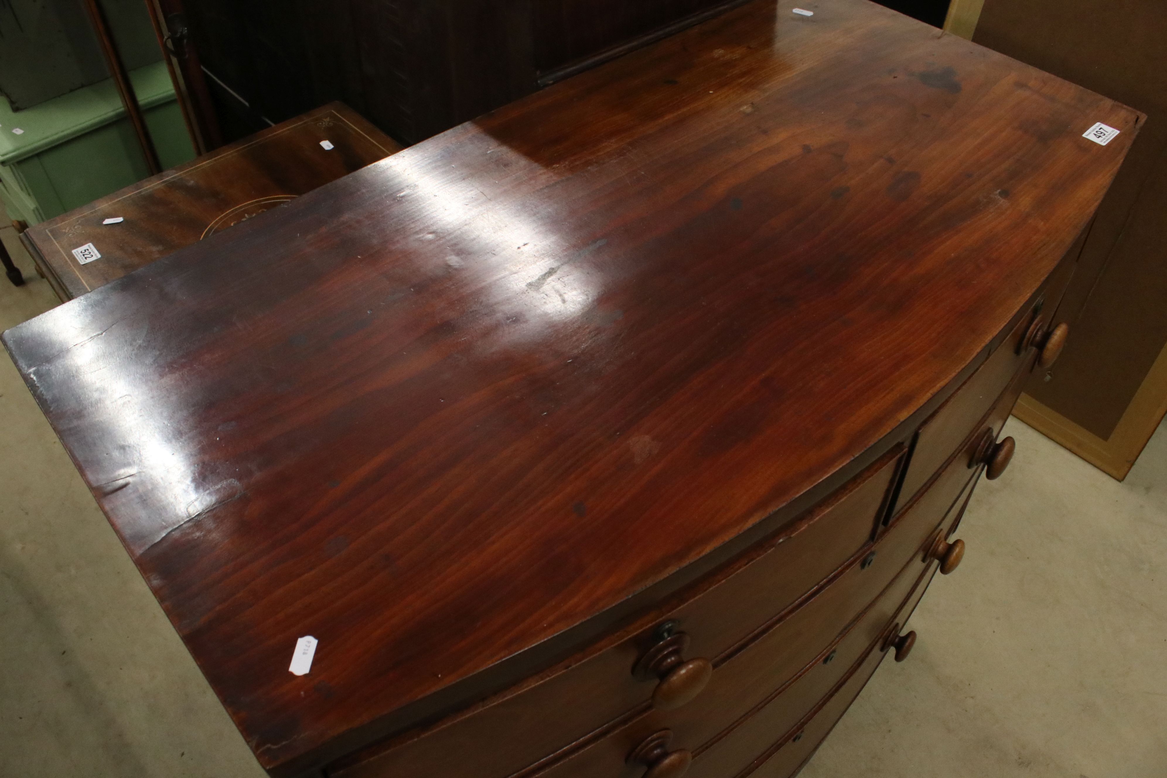 Early 19th century Mahogany Bow Fronted Chest of Two Short over Three Long Drawers raised on splayed - Image 5 of 7