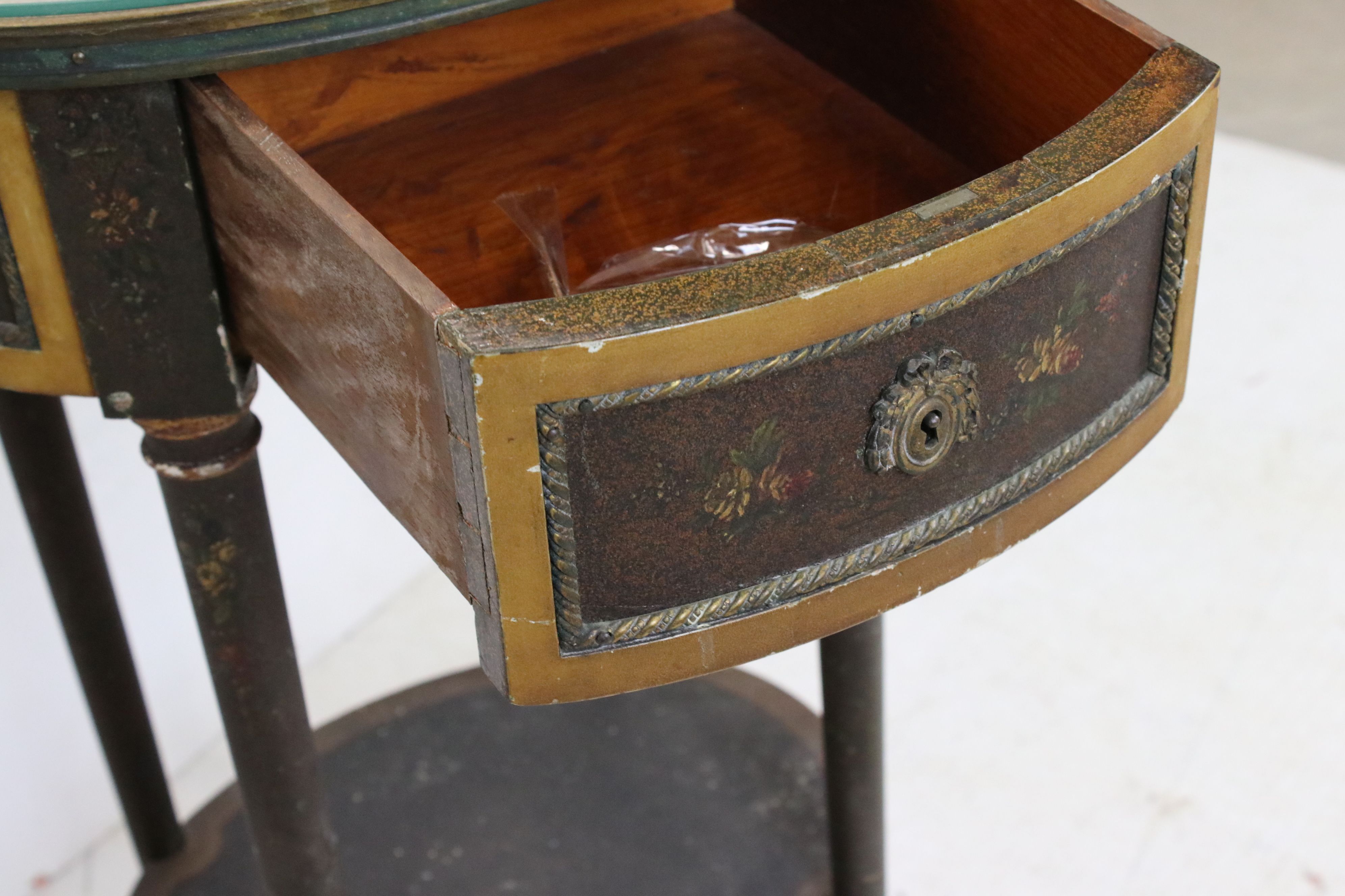 French Oval Side Table with gilt metal mounts, the top painted with a classical scene of a couple - Image 6 of 7