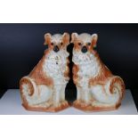 Pair of Staffordshire Mantle Dogs, possibly Collies, with glass eyes, one marked BBR ? to base, 33cm