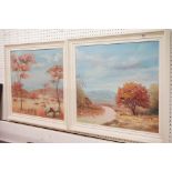 Pair of South African Landscape Oil Painting on Board signed Heinrick Cloete 69, 75cm x 59cm, framed