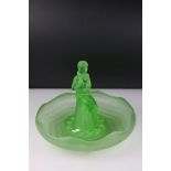 In the manner of Walther & Sohne, Green Glass Centrepiece Posy Bowl in the form of a Female sat