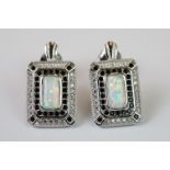 Pair of silver, CZ & opal panelled earrings