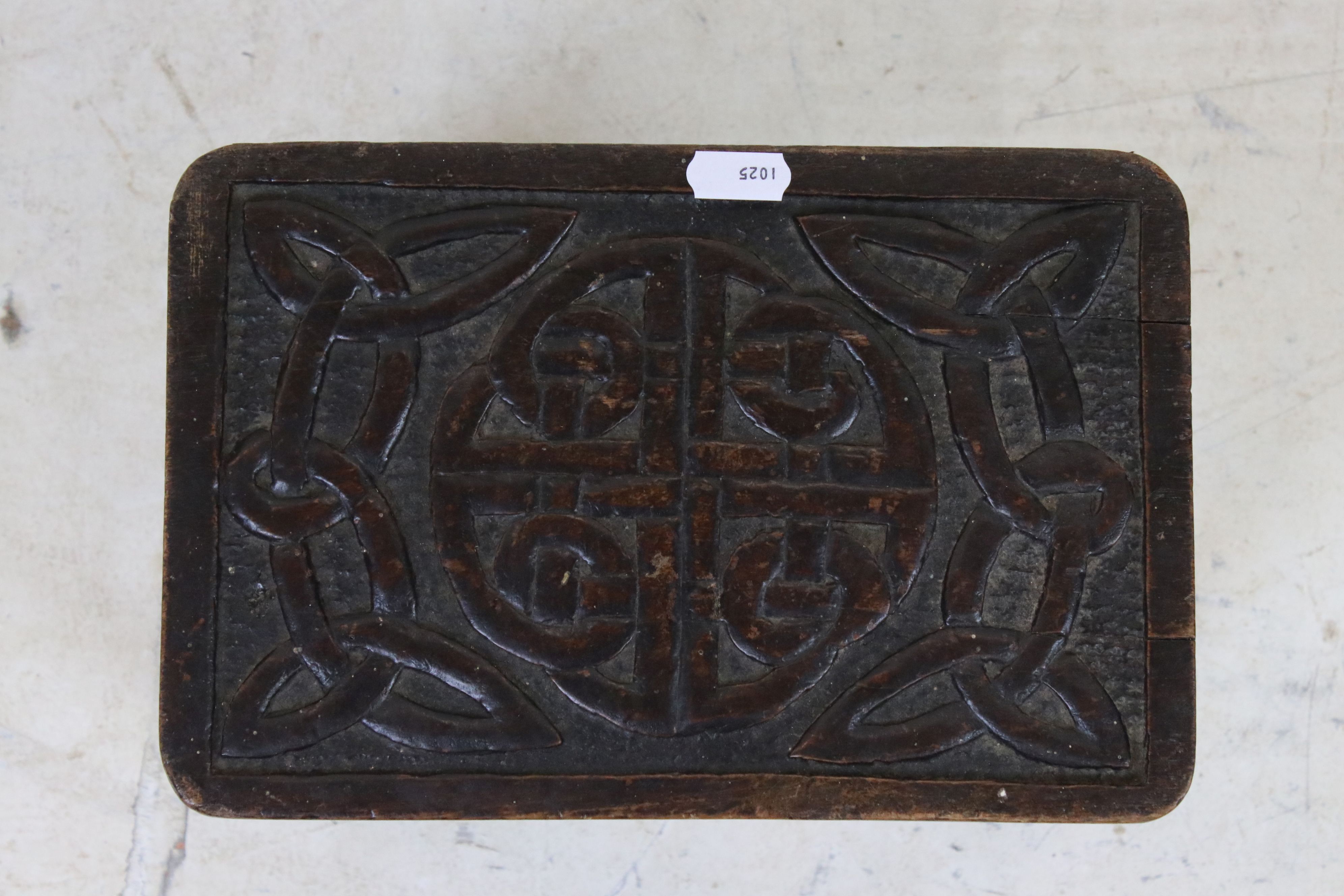 Late 19th / Early 20th century Small Wooden Stool with Celtic Knot carved decoration to top, 28cm - Image 2 of 3